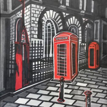Рисунок под названием "Телефонная будка. С…" - Larissa Lukaneva, Подлинное произведение искусства, Маркер