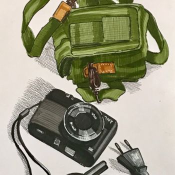 Zeichnungen mit dem Titel "Фотоаппарат. Скетч." von Larissa Lukaneva, Original-Kunstwerk, Marker
