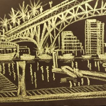 Картина под названием "Лодки под мостом. С…" - Larissa Lukaneva, Подлинное произведение искусства, Пастель