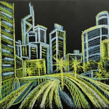 Картина под названием "Ночной город. Скетч." - Larissa Lukaneva, Подлинное произведение искусства, Пастель