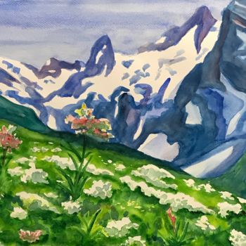 Картина под названием "Цветы в горах." - Larissa Lukaneva, Подлинное произведение искусства, Акварель