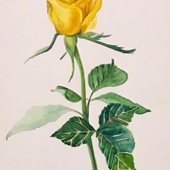 Painting titled "Жёлтая роза." by Larissa Lukaneva, Original Artwork, Watercolor