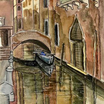 Pintura intitulada "Венеция. Лодка. Ске…" por Larissa Lukaneva, Obras de arte originais, Aquarela