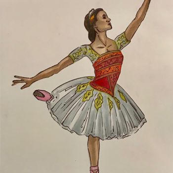Dessin intitulée "Балерина. Скетч." par Larissa Lukaneva, Œuvre d'art originale, Marqueur