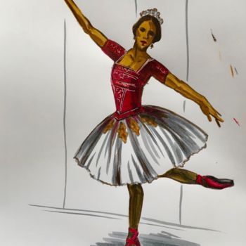 Dibujo titulada "Балерина. Скетч." por Larissa Lukaneva, Obra de arte original, Rotulador