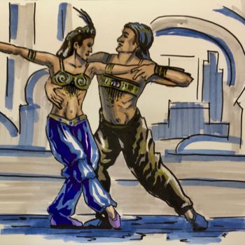 Drawing titled "Танцоры. Скетч." by Larissa Lukaneva, Original Artwork, Marker