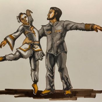 Рисунок под названием "Танцоры. Скетч." - Larissa Lukaneva, Подлинное произведение искусства, Маркер