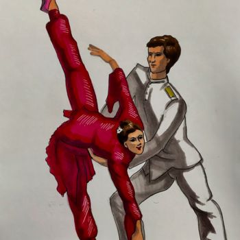 Disegno intitolato "Танцоры. Скетч." da Larissa Lukaneva, Opera d'arte originale, Pennarello