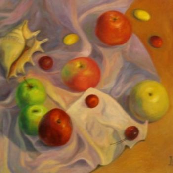 Pittura intitolato "Натюрморт с яблокам…" da Larissa Lukaneva, Opera d'arte originale