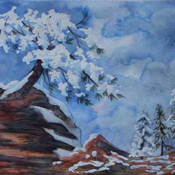 Painting titled "Winter Pine" by Larissa Lukaneva, Original Artwork, Other