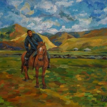 Pittura intitolato "Asian Horse Rider" da Larissa Lukaneva, Opera d'arte originale, Olio