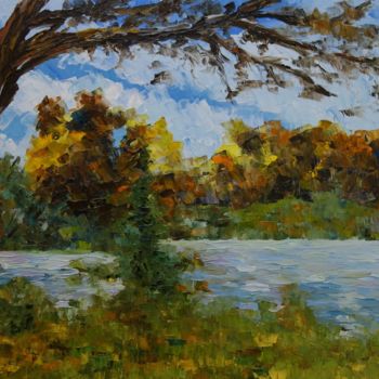 Painting titled "Landscape with a Tr…" by Larissa Lukaneva, Original Artwork, Oil