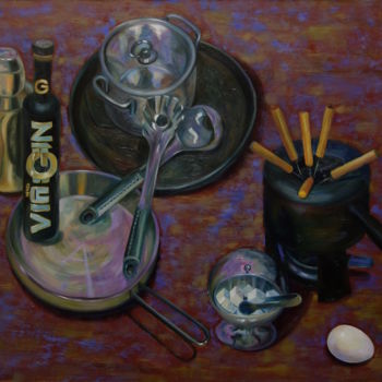 Pintura intitulada "Still Life with Met…" por Larissa Lukaneva, Obras de arte originais, Óleo