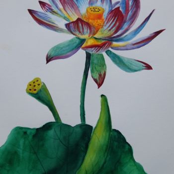 Schilderij getiteld "The Lotus" door Larissa Lukaneva, Origineel Kunstwerk, Aquarel