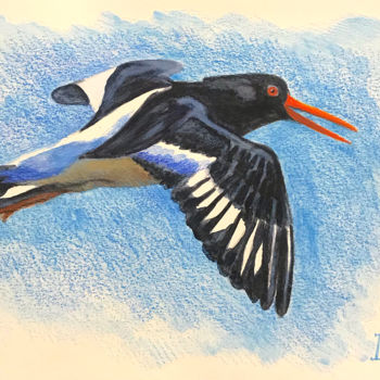 Drawing titled "The Oyster Catcher" by Larissa Lukaneva, Original Artwork, Watercolor