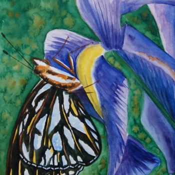 Painting titled "The Butterfly on Ir…" by Larissa Lukaneva, Original Artwork, Watercolor