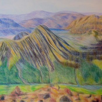 Drawing titled "Mountain Landscape" by Larissa Lukaneva, Original Artwork, Pencil