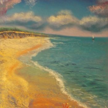 Dessin intitulée "Sunning on the sand" par Larissa Lukaneva, Œuvre d'art originale