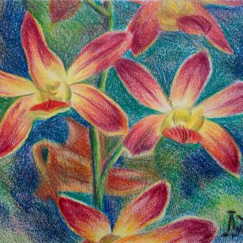 Рисунок под названием "Orchids" - Larissa Lukaneva, Подлинное произведение искусства, Карандаш