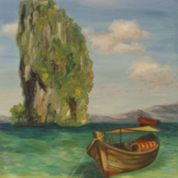 Painting titled "Mooring" by Larissa Lukaneva, Original Artwork, Oil