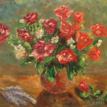 Painting titled "Red Roses" by Larissa Lukaneva, Original Artwork
