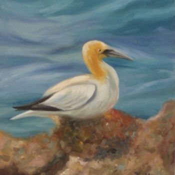 Schilderij getiteld "Northen Gannet" door Larissa Lukaneva, Origineel Kunstwerk, Olie