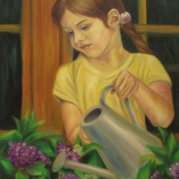 Painting titled "Young Housewife" by Larissa Lukaneva, Original Artwork, Oil