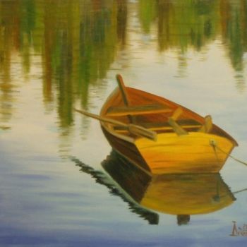 Painting titled "The Boat" by Larissa Lukaneva, Original Artwork, Oil