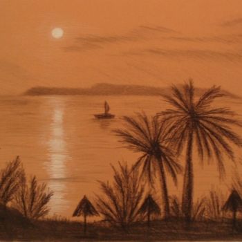 Drawing titled "Evening Beach" by Larissa Lukaneva, Original Artwork