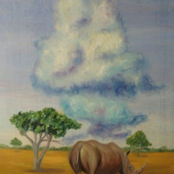 Painting titled "A Rhino and a Cloud" by Larissa Lukaneva, Original Artwork