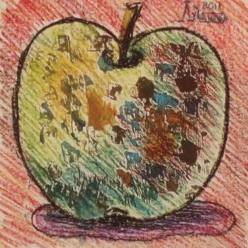 Dessin intitulée "Apple" par Larissa Lukaneva, Œuvre d'art originale