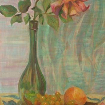 Painting titled "Peach and Rose" by Larissa Lukaneva, Original Artwork, Oil