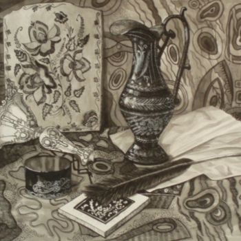 Drawing titled "Still Life with Fea…" by Larissa Lukaneva, Original Artwork, Other