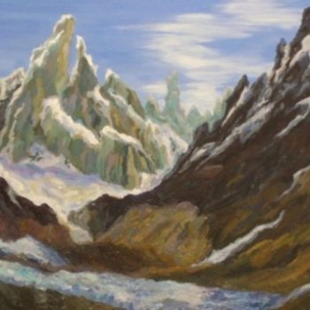 Painting titled "Snow-Covered Mounta…" by Larissa Lukaneva, Original Artwork, Oil