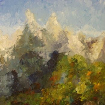 Painting titled "Forest and Mountains" by Larissa Lukaneva, Original Artwork