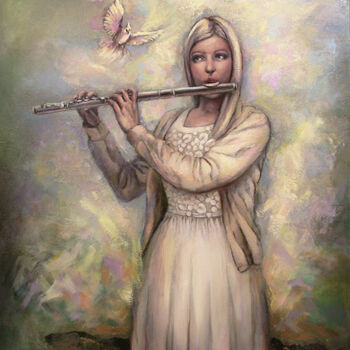 Pintura titulada "THE NEW FLUTE PLAYER" por Ilgonis Rinkis, Obra de arte original, Oleo