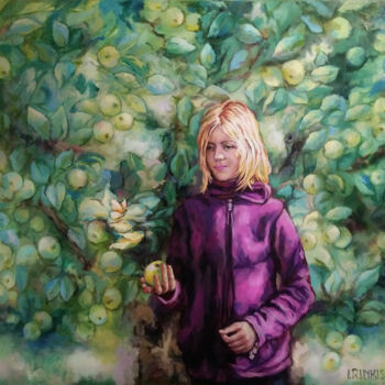 Painting titled "NEAR THE APPLE" by Ilgonis Rinkis, Original Artwork, Oil