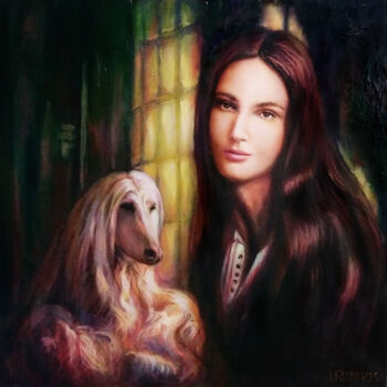 Peinture intitulée "WOMAN WITH WIND DOG" par Ilgonis Rinkis, Œuvre d'art originale, Huile