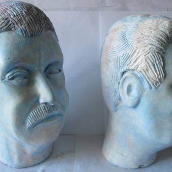 Sculpture titled "due autoritratti" by Ennio, Original Artwork, Terra cotta