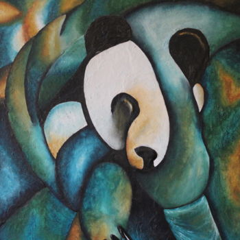 Painting titled "Panda" by Sans Mots E., Original Artwork, Oil