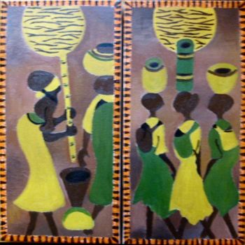 Painting titled "African womens" by Enom, Original Artwork, Oil