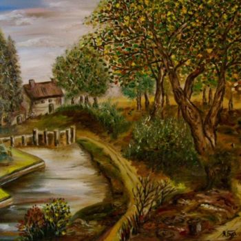 Painting titled "Autumn Garden" by Enom, Original Artwork, Oil