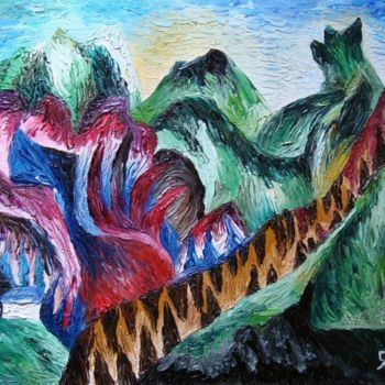 Painting titled "Canyon "In the mout…" by Enom, Original Artwork, Oil