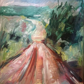 Painting titled "Strada di campagna" by Enrico Petrolini, Original Artwork, Oil Mounted on Wood Stretcher frame