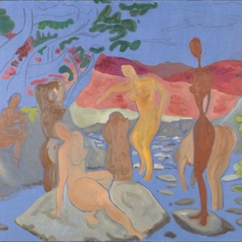 Pintura intitulada "Set dones al riu" por Enric Santamaria Eulogio, Obras de arte originais