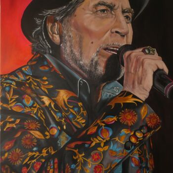 Painting titled "Joaquín Sabina" by Enrique Escolar Hernández, Original Artwork, Oil Mounted on Wood Stretcher frame