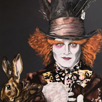 Painting titled "Madhatter" by Enrique Escolar Hernández, Original Artwork, Oil Mounted on Wood Stretcher frame