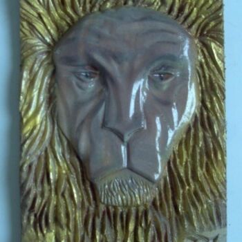 Sculpture titled "Wood carving - lion…" by Ton Dias, Original Artwork, Wood