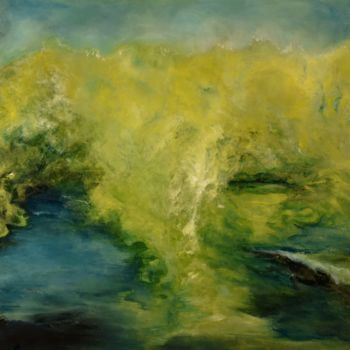 Pintura intitulada "L’île verte" por Lou Panneau, Obras de arte originais, Óleo