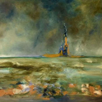 Pintura intitulada "Paysage marin" por Lou Panneau, Obras de arte originais, Óleo